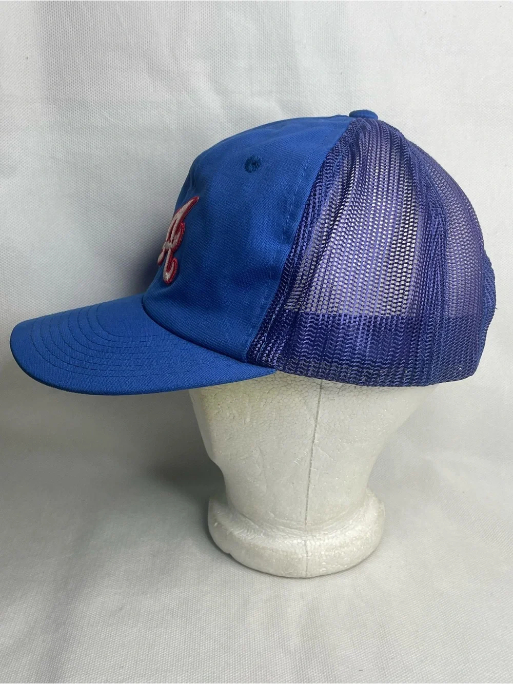 VTG 80s Atlanta Braves Baseball Cap Adjustable Snapback Trucker Blue Red MLB Hat
